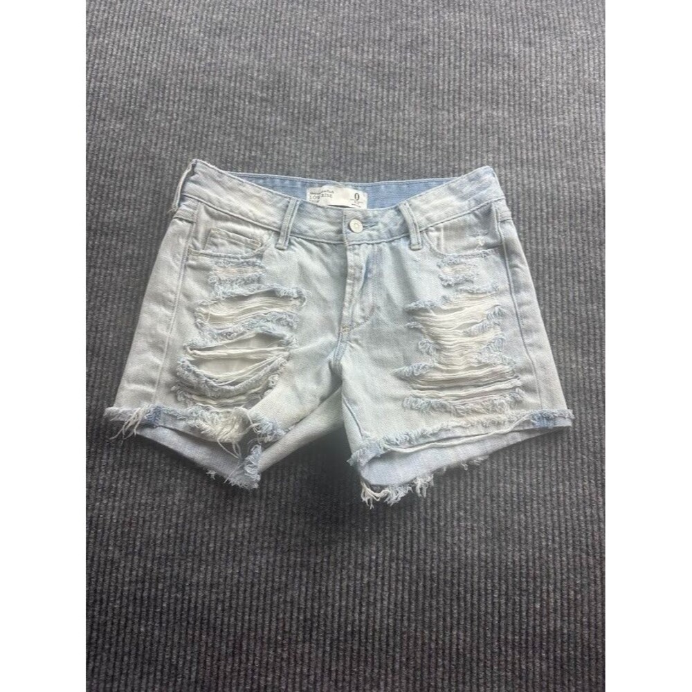 Abercrombie & Fitch Jean Shorts 0/25 Womens Low Rise Distressed Light Wash Denim
